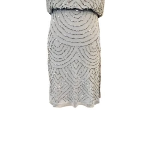 ADRIANNA PAPELL Womens Size 8 Blouson Cocktail Dress BEADED Grey Short PARTY - Picture 2 of 14